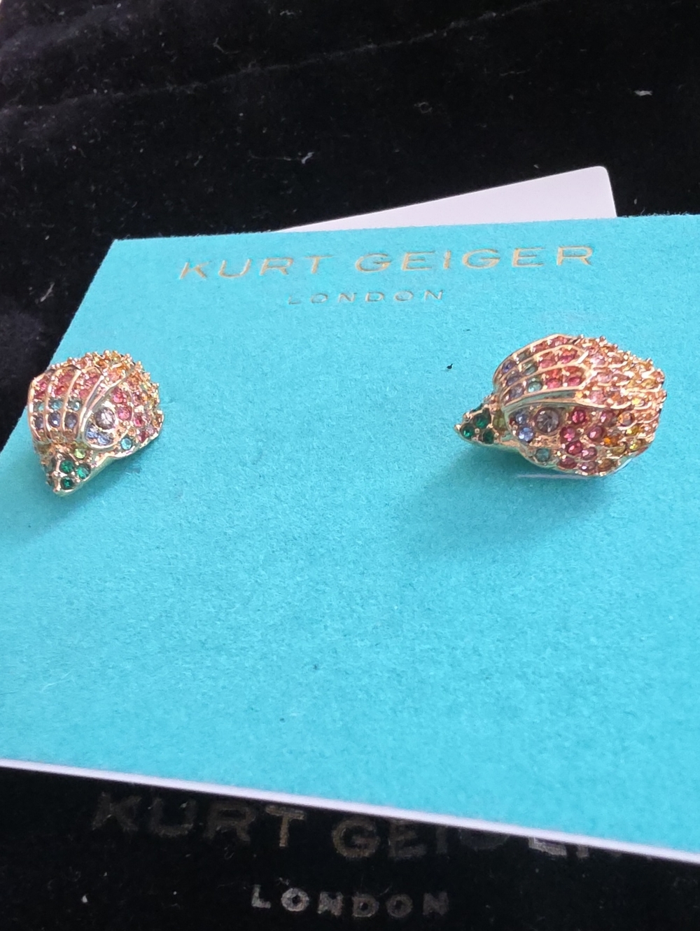 Kurt Geiger Eagle Rainbow Colorful Sparkling Crystal Gold Charm Stud Earrings. C